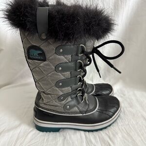 Sorel Tofino II Snow Boots Women 6.5 Gray Waterproof QuarryCloud Faux Fur
